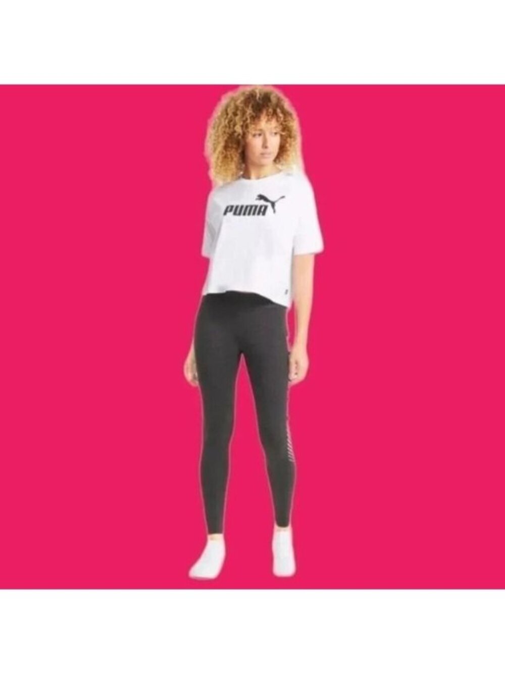 Puma women essencials cropped logo tee wht/blk Large